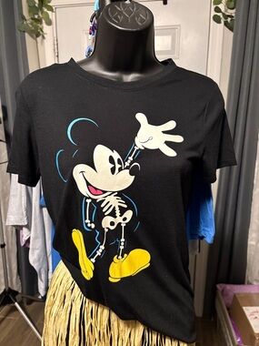 Disney Black Mickey Mouse Skeleton Graphic Tee XS high low